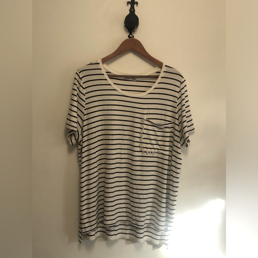 Dex Black and White Striped Short Sleeve Tee